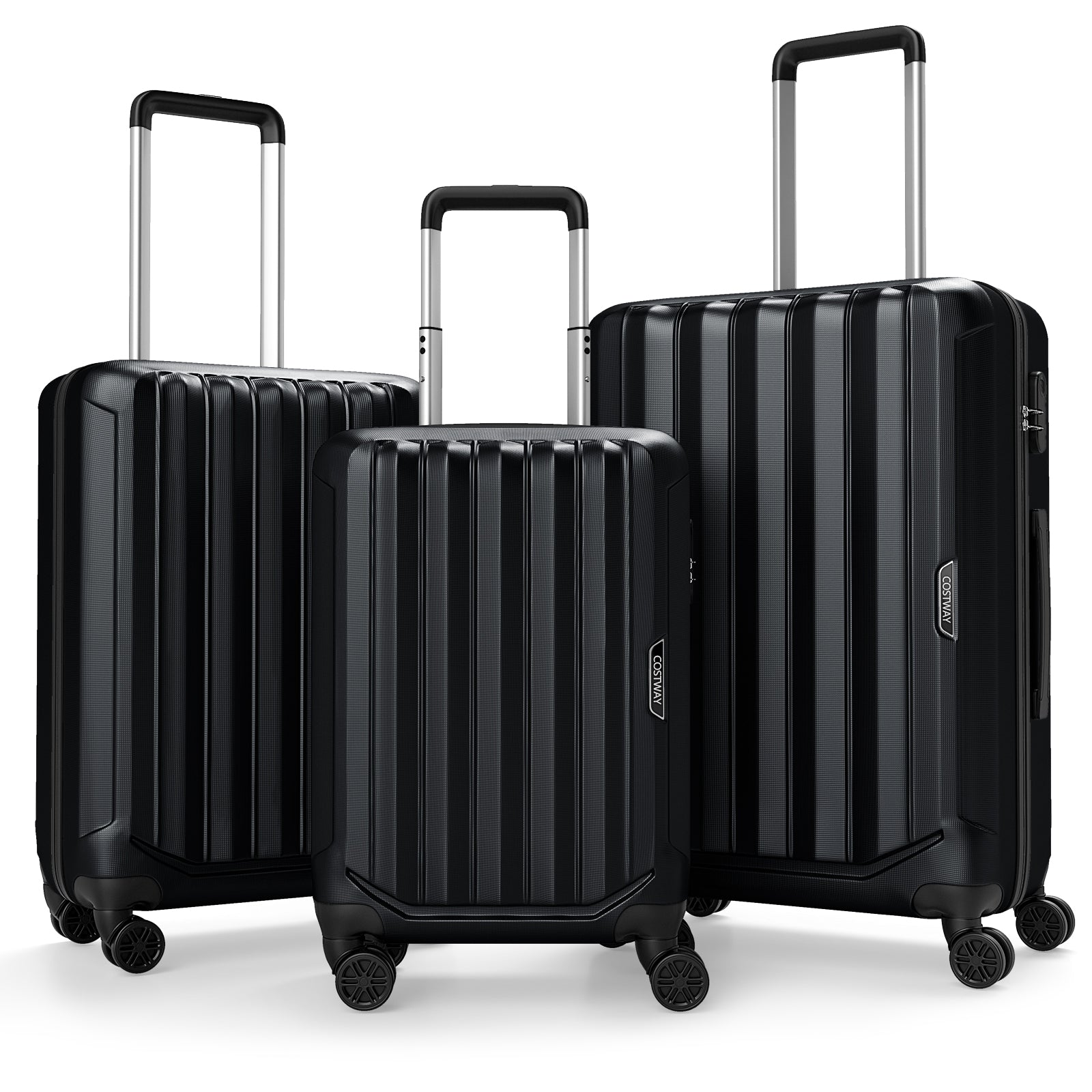 3-Piece Hardside Luggage Set (20/24/28 Inch) Lightweight with 3-Digital Lock-Black