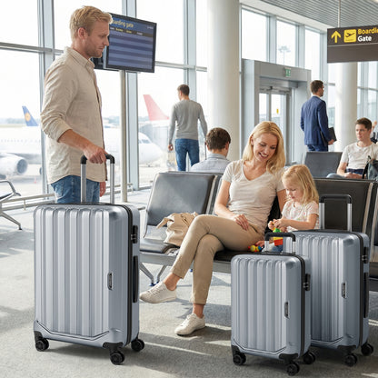 3-Piece Hardside Luggage Set (20/24/28 Inch) Lightweight with 3-Digital Lock-Gray