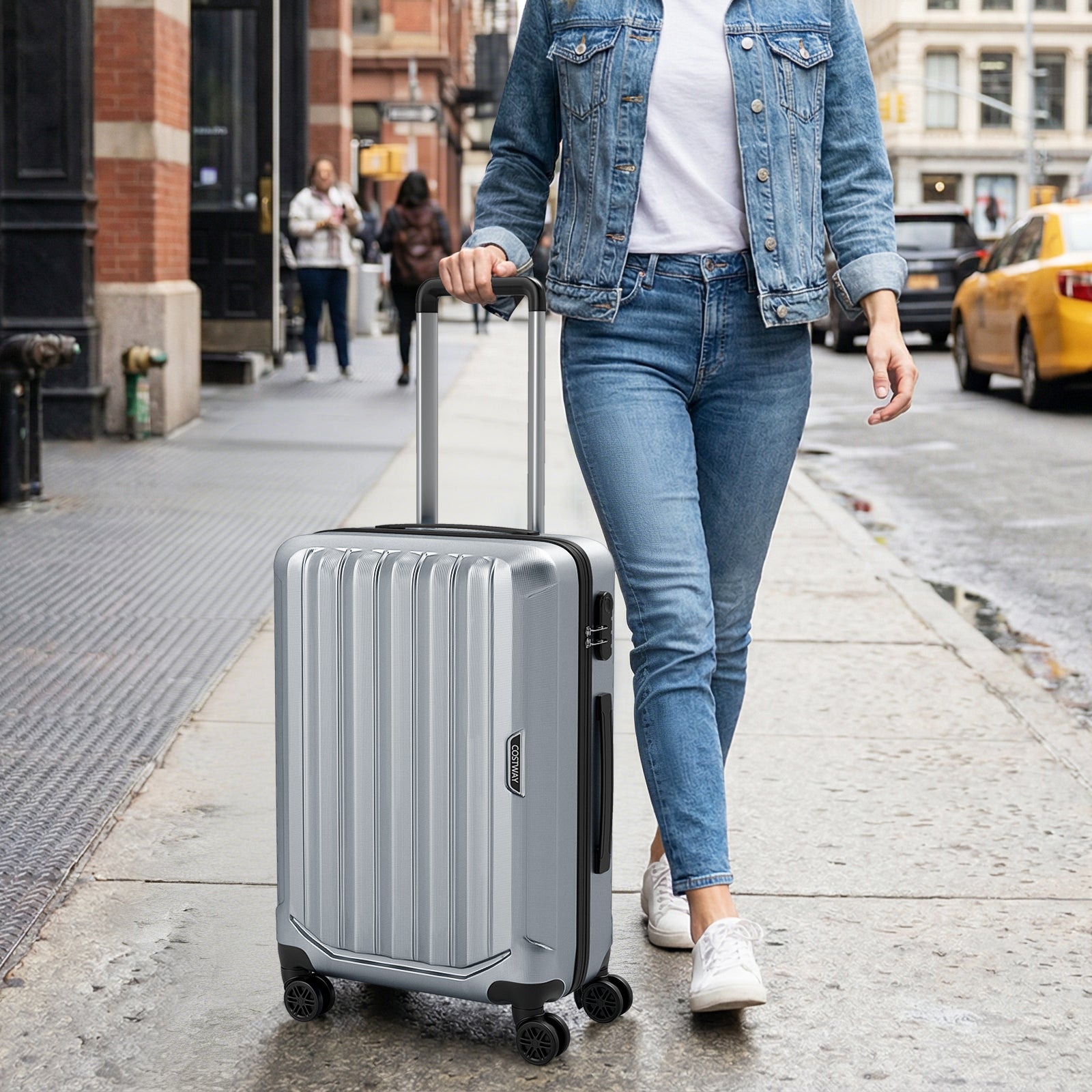 3-Piece Hardside Luggage Set (20/24/28 Inch) Lightweight with 3-Digital Lock-Gray