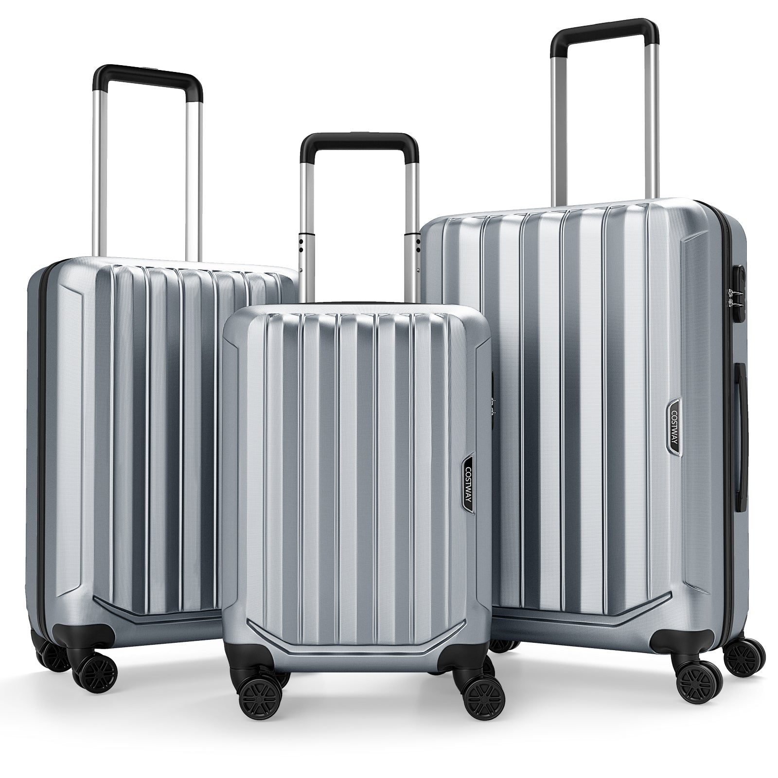 3-Piece Hardside Luggage Set (20/24/28 Inch) Lightweight with 3-Digital Lock-Gray