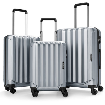 3-Piece Hardside Luggage Set (20/24/28 Inch) Lightweight with 3-Digital Lock-Gray