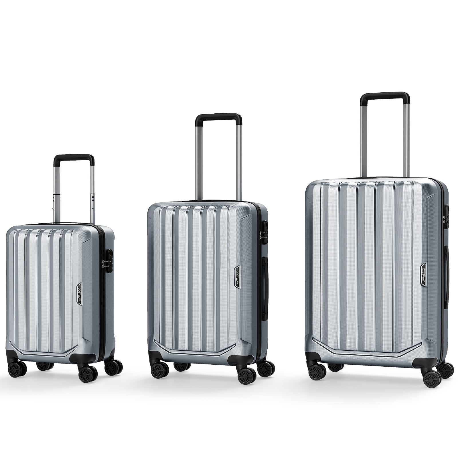 3-Piece Hardside Luggage Set (20/24/28 Inch) Lightweight with 3-Digital Lock-Gray