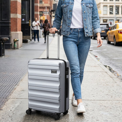 3-Piece Hardside Luggage Set 20/24/28 Inch Lightweight Hardside Suitcases-Gray