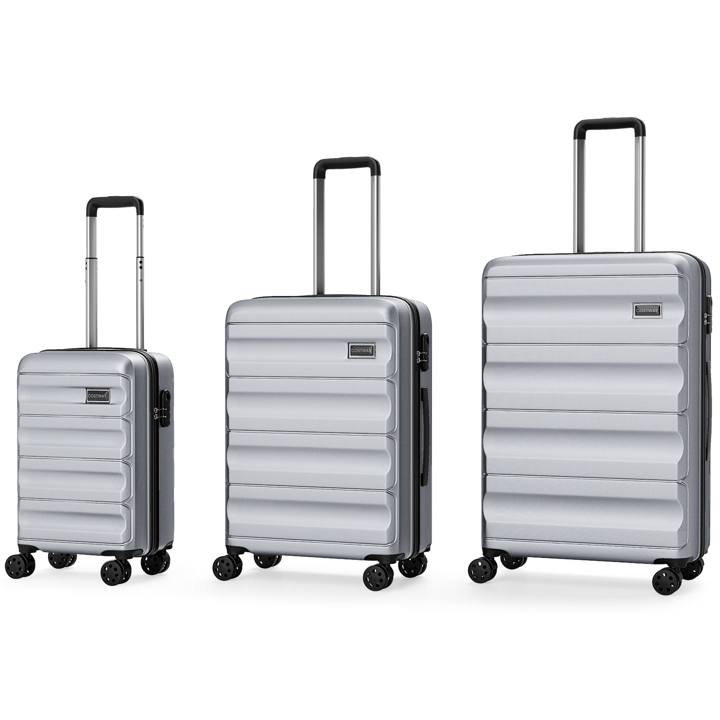 3-Piece Hardside Luggage Set 20/24/28 Inch Lightweight Hardside Suitcases-Gray