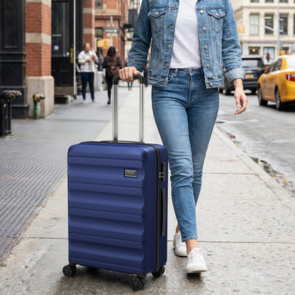 3-Piece Hardside Luggage Set 20/24/28 Inch Lightweight Hardside Suitcases-Navy
