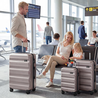 3-Piece Hardside Luggage Set 20/24/28 Inch Lightweight Hardside Suitcases-Pink