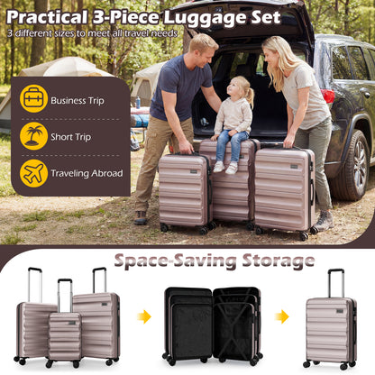 3-Piece Hardside Luggage Set 20/24/28 Inch Lightweight Hardside Suitcases-Pink