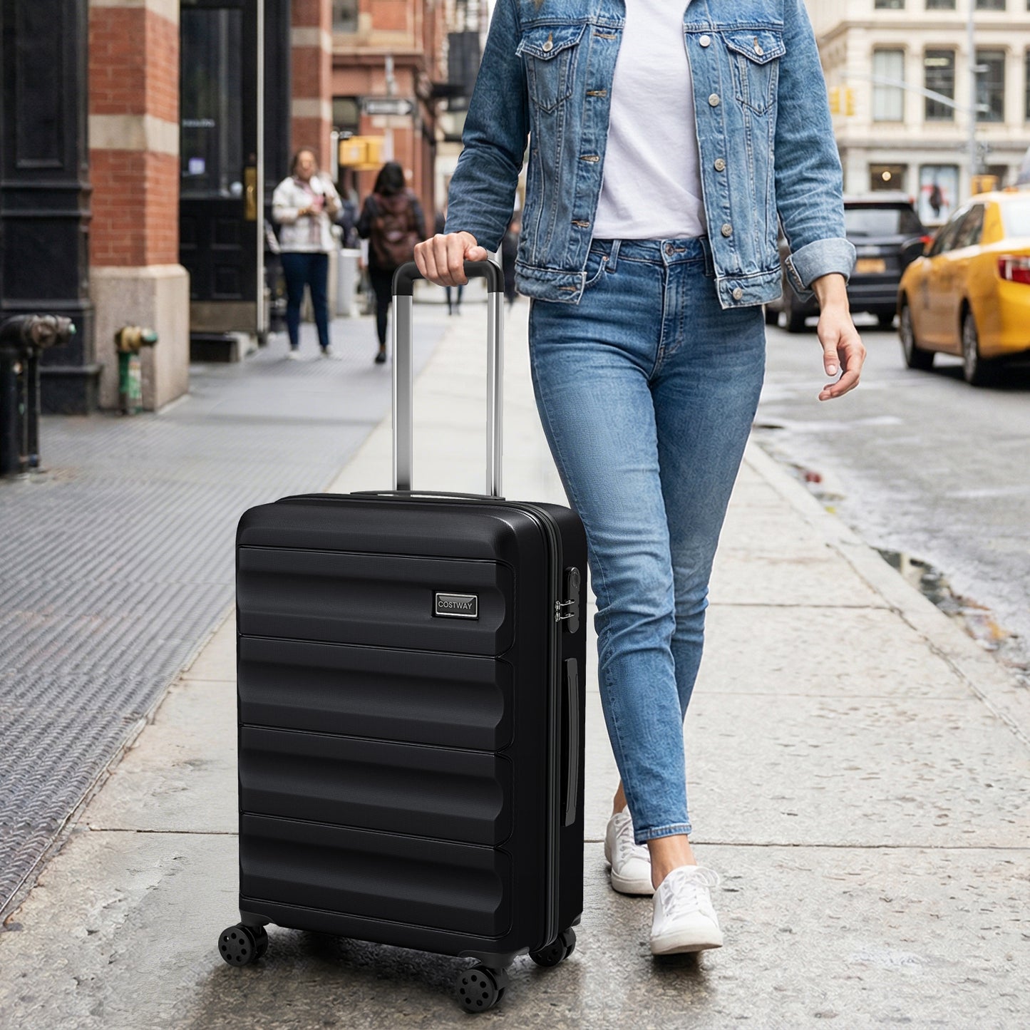 3-Piece Hardside Luggage Set 20/24/28 Inch Lightweight Hardside Suitcases-Black