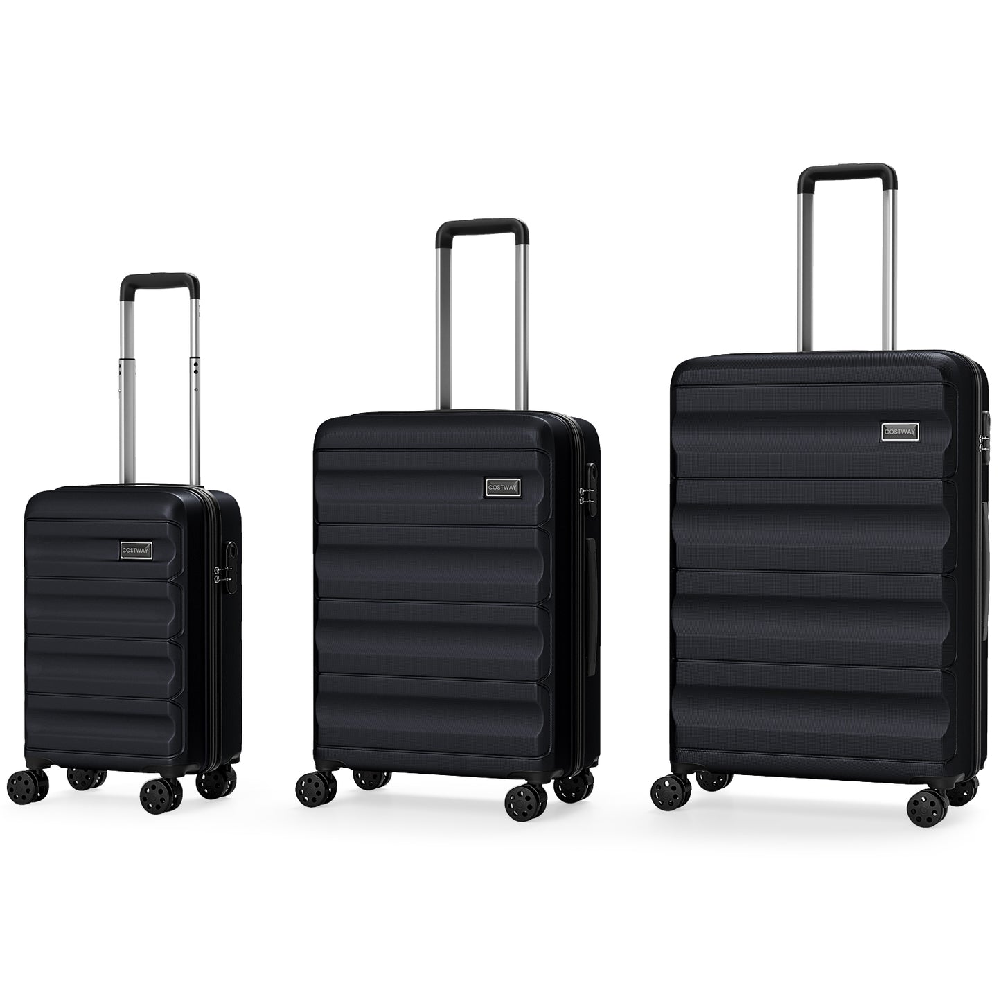 3-Piece Hardside Luggage Set 20/24/28 Inch Lightweight Hardside Suitcases-Black
