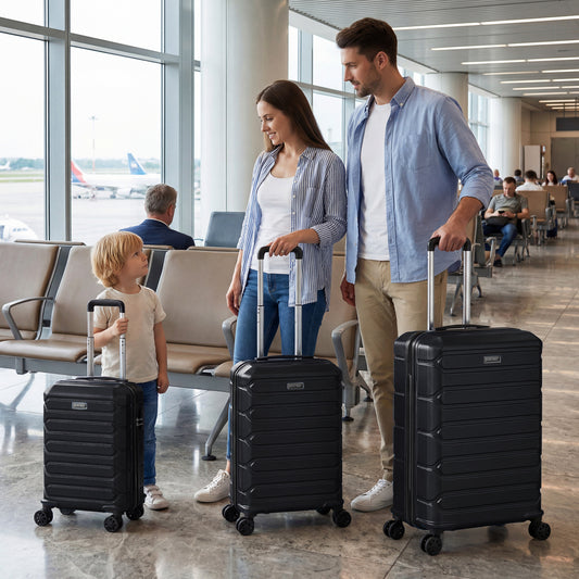 3-Piece Hardside Luggage Set Lightweight Hardside Suitcases with 8-Spinner Wheels-Black