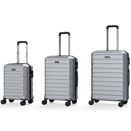 3-Piece Hardside Luggage Set Lightweight Hardside Suitcases with 8-Spinner Wheels-Grey