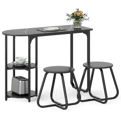 3-Piece Industrial Dining Table Set for Small Space-Black