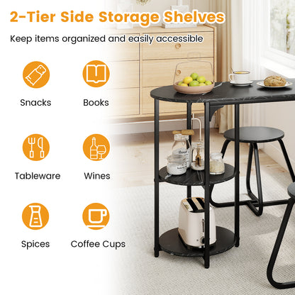 3-Piece Industrial Dining Table Set for Small Space-Black