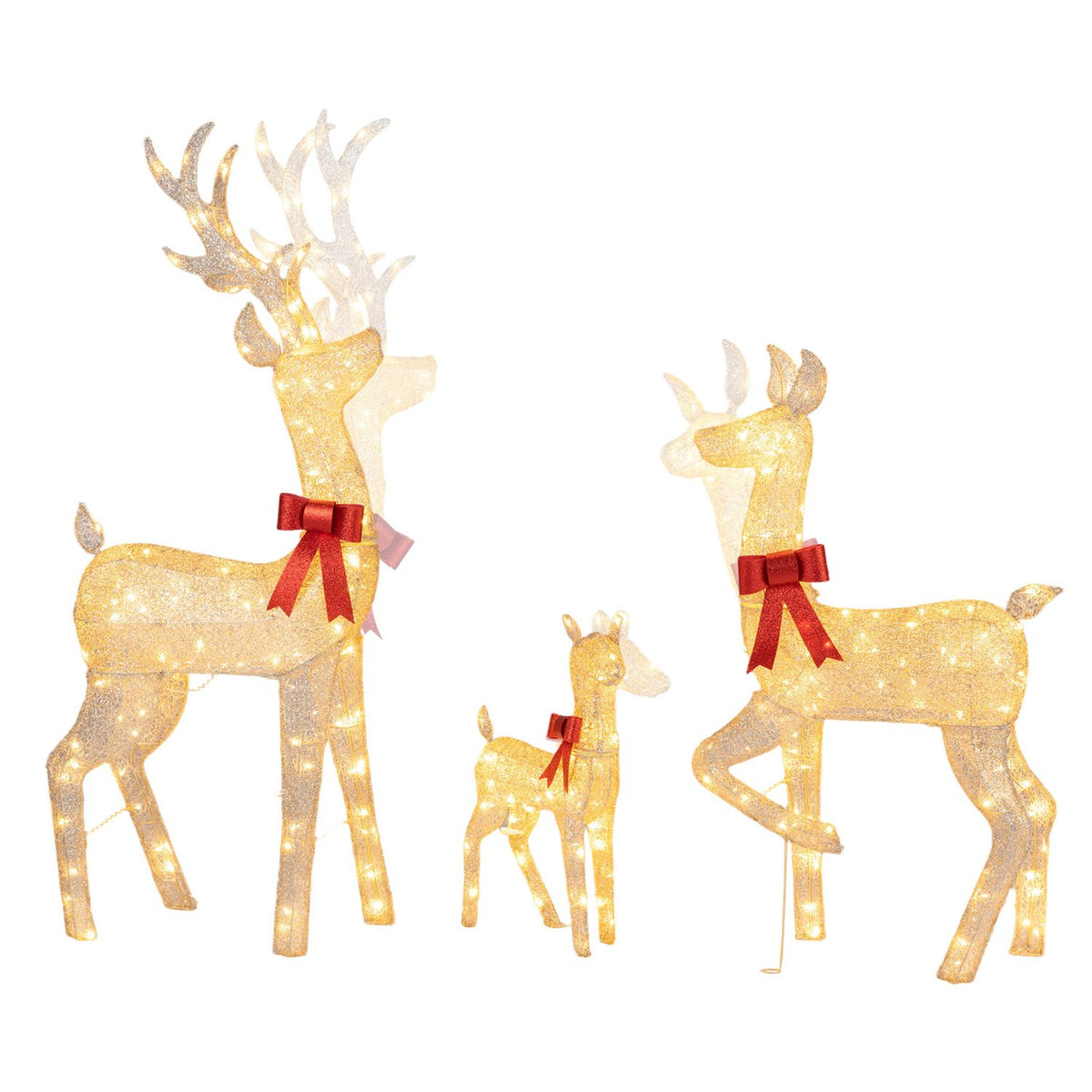 3-Piece Lighted Golden Christmas Reindeer Family Set
