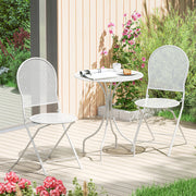 3 Piece Metal Bistro Patio Round Table and 2 Folding Chairs Set-White