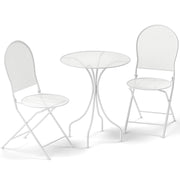 3 Piece Metal Bistro Patio Round Table and 2 Folding Chairs Set-White