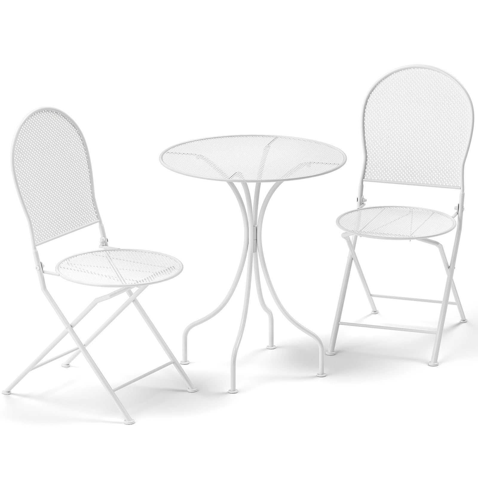 3 Pieces Patio Bistro Set Outdoor Conversation Furniture Table and Folding Chair - White