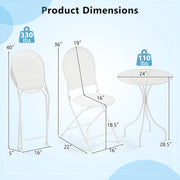 3 Piece Metal Bistro Patio Round Table and 2 Folding Chairs Set-White