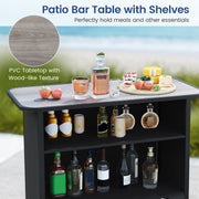 3 Piece Outdoor Bar Set with Footrest and 2-Tier Shelf-Black