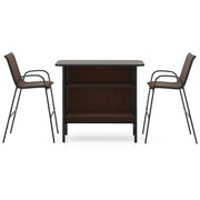 3 Piece Outdoor Bar Set with Footrest and 2-Tier Shelf-Coffee