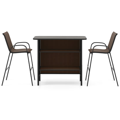 3 Piece Outdoor Bar Set with Footrest and 2-Tier Shelf-Coffee