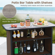 3 Piece Outdoor Bar Set with Footrest and 2-Tier Shelf-Coffee