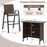 3 Piece Outdoor Bar Set with Footrest and 2-Tier Shelf-Coffee