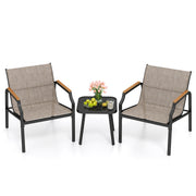 3 Piece Outdoor Chair Set with Breathable Fabric Seat and Armrests-Brown
