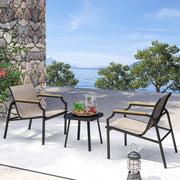 3 Piece Outdoor Chair Set with Breathable Fabric Seat and Armrests-Brown