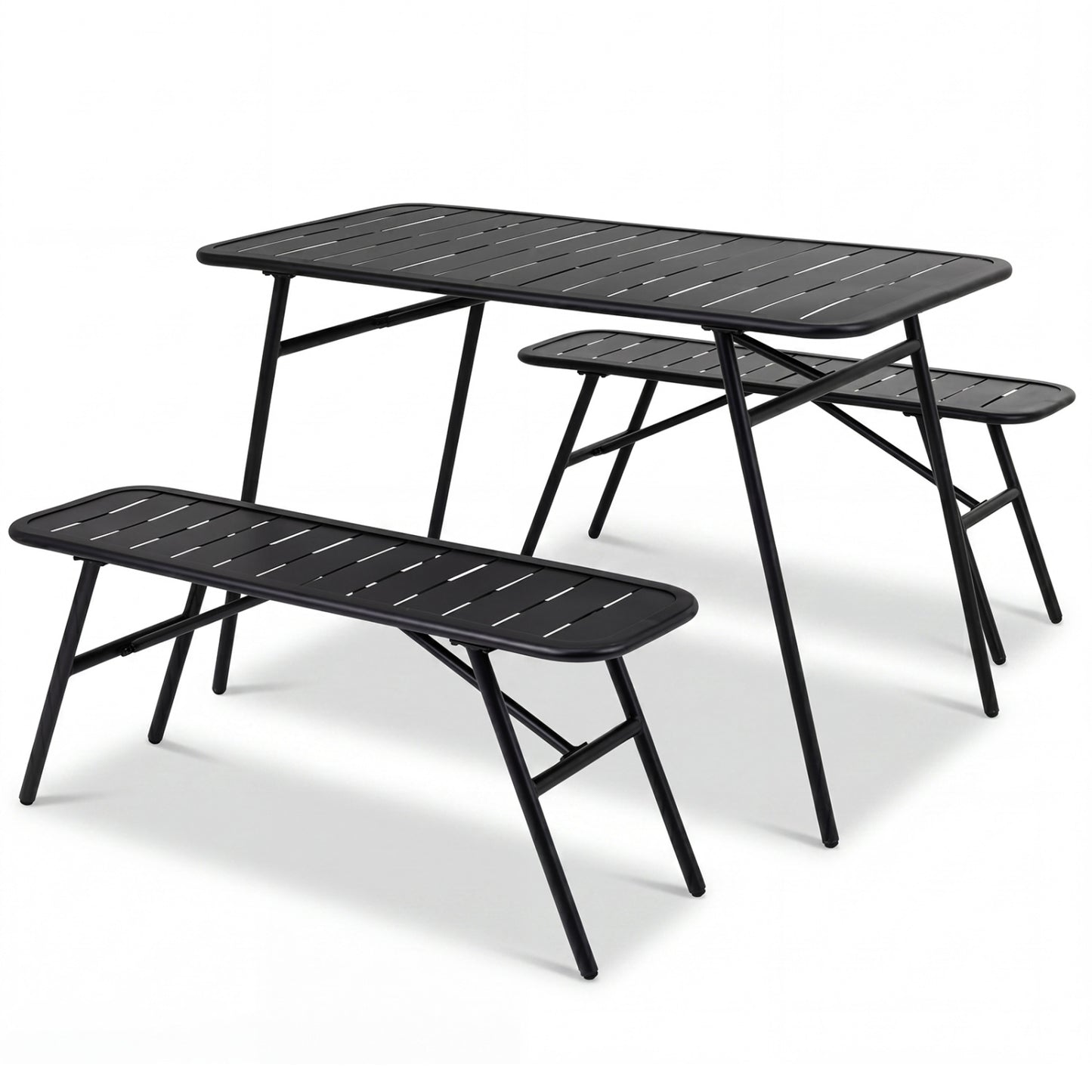 3-Piece Metal Patio Dining Set with Table and 2 Benches