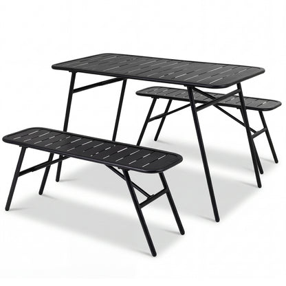 3-Piece Metal Patio Dining Set with Table and 2 Benches