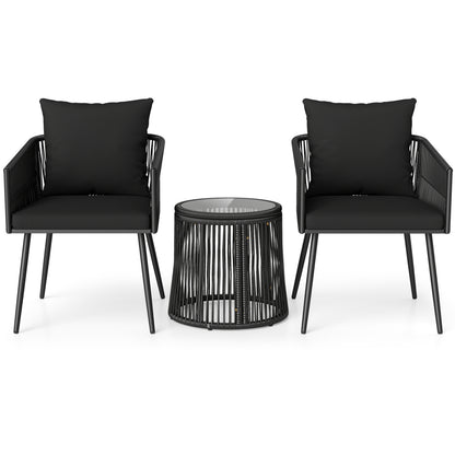 3-Piece Outdoor Furniture Set with Cushions for Porch Garden