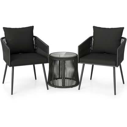 3-Piece Outdoor Furniture Set with Cushions for Porch Garden