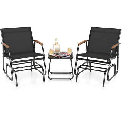 3-Piece Outdoor Glider Bistro Set with Tempered Glass Table