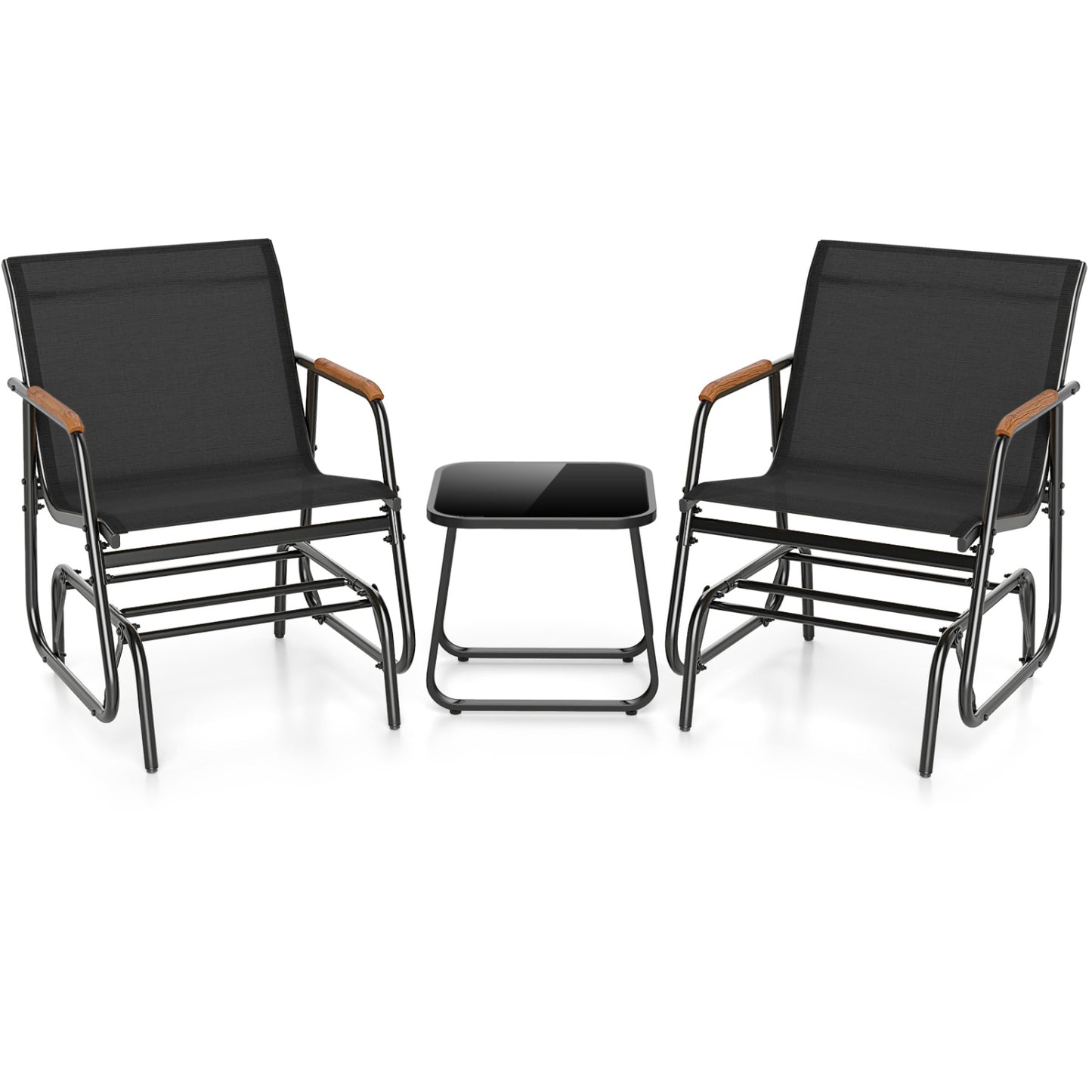 3-Piece Outdoor Glider Bistro Set with Tempered Glass Table