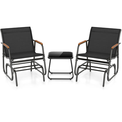 3-Piece Outdoor Glider Bistro Set with Tempered Glass Table