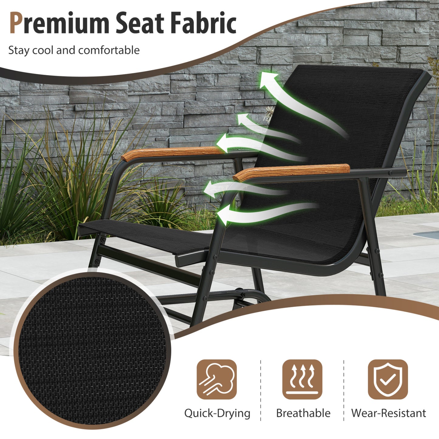 3-Piece Outdoor Glider Bistro Set with Tempered Glass Table