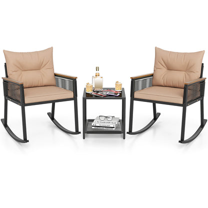 3-Piece Rocking Bistro Set with Coffee Table & Cushions