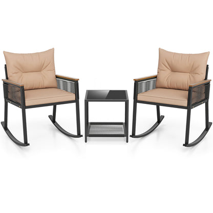 3-Piece Rocking Bistro Set with Coffee Table & Cushions