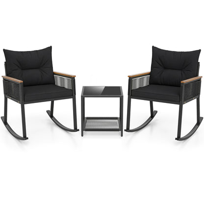 3-Piece Rocking Bistro Set with Coffee Table & Cushions
