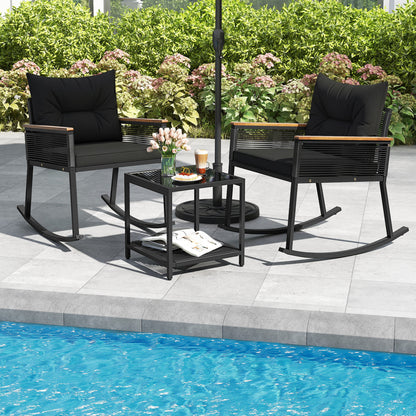 3-Piece Rocking Bistro Set with Coffee Table & Cushions
