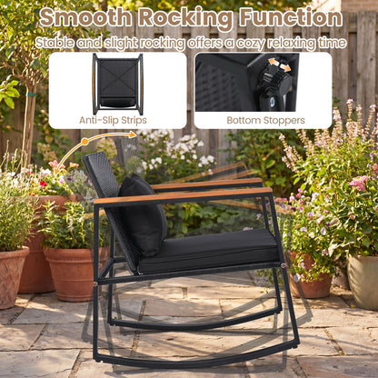 3-Piece Rocking Bistro Set with Cushions & Glass Table
