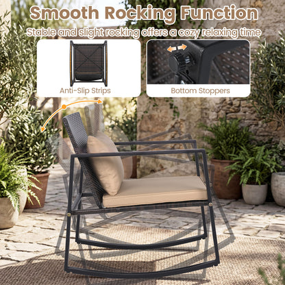 3-Piece Rocking Bistro Set with Cushions & Glass Table