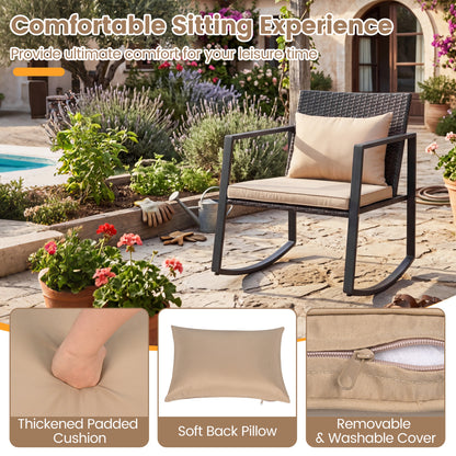 3-Piece Rocking Bistro Set with Cushions & Glass Table