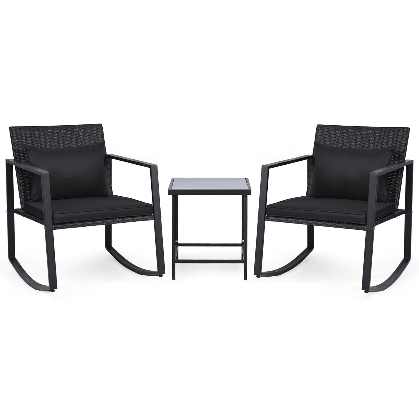 3-Piece Rocking Bistro Set with Cushions & Glass Table