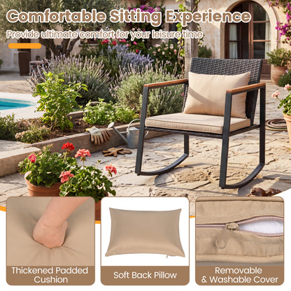 3-Piece Rocking Bistro Set with Cushions & Glass Table