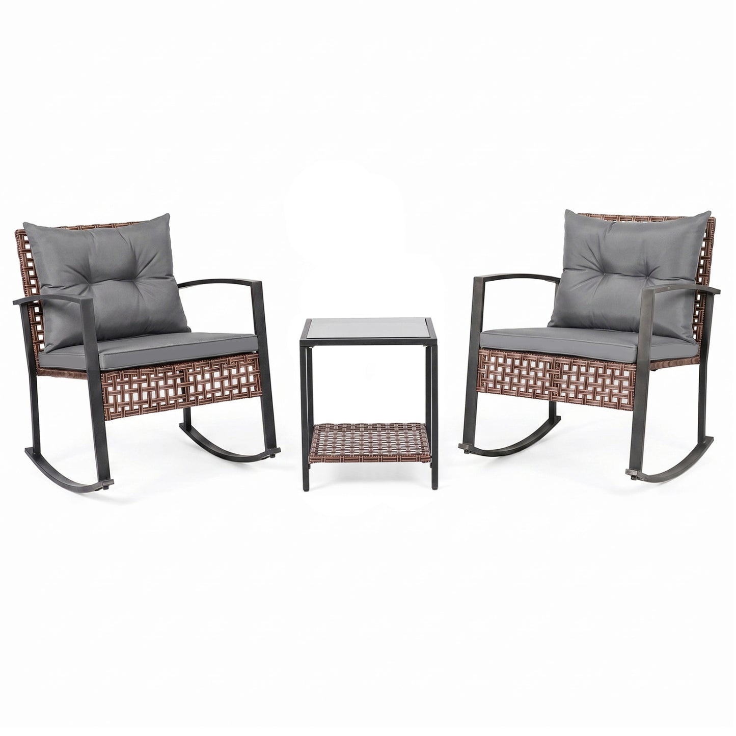 3-Piece Rocking Chair Patio Set with Glass Coffee Table