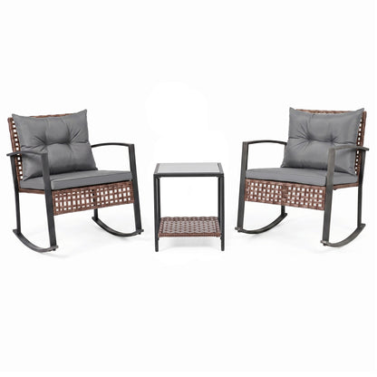 3-Piece Rocking Chair Patio Set with Glass Coffee Table