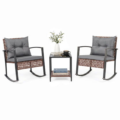 3-Piece Rocking Chair Patio Set with Glass Coffee Table