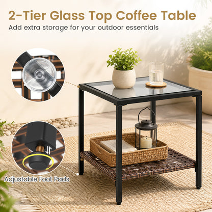3-Piece Rocking Chair Patio Set with Glass Coffee Table
